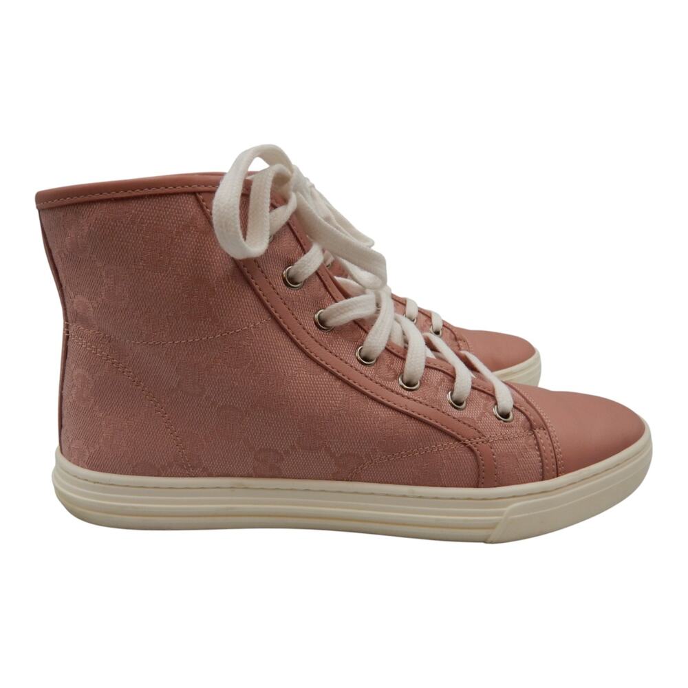 Gucci GG Logo Monogram Canvas High Top Sneakers Shoes Soft Pink Size 38.5/8.5 - Picture 7 of 13